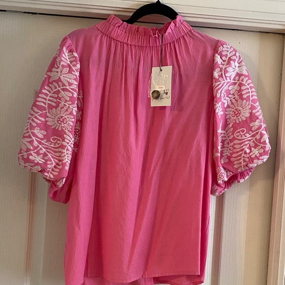 THML NEW PINK EMBROIDERED PUFF SLEEVES BLOUSE - Picture 1 of 4